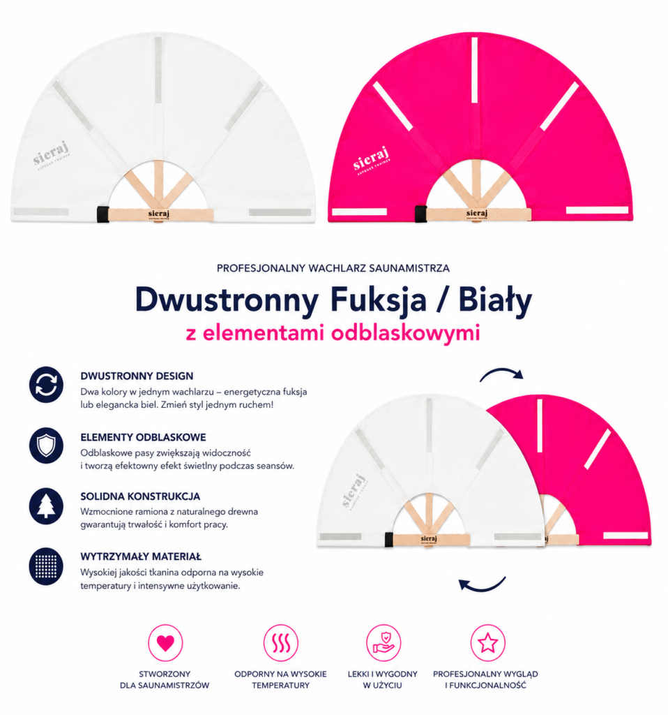Wachlarz dwustronny - Fuksja / Biały